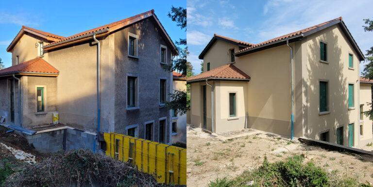 Ravalement et rénovation de façades à Lyon et Villefranche, ouest lyonnais. Façadiers et maçonnerie neuf et ancien, fausses pierres.