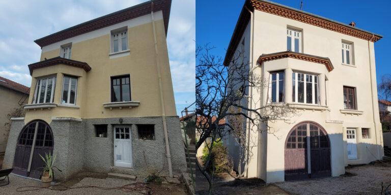 Ravalement et rénovation de façades à Lyon et Villefranche, ouest lyonnais. Façadiers et maçonnerie neuf et ancien, fausses pierres.